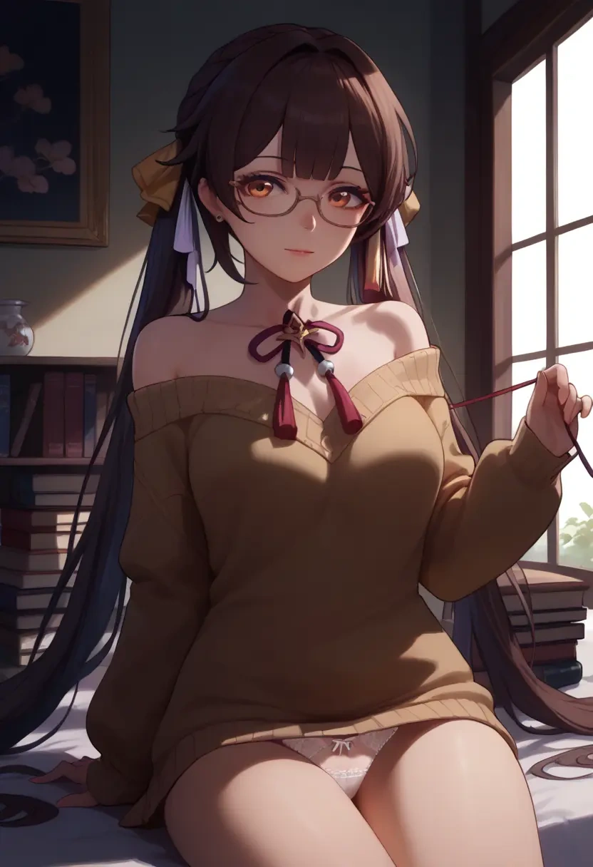 star rail,sushang,off-shoulder,panties,glasses,sweater  - 