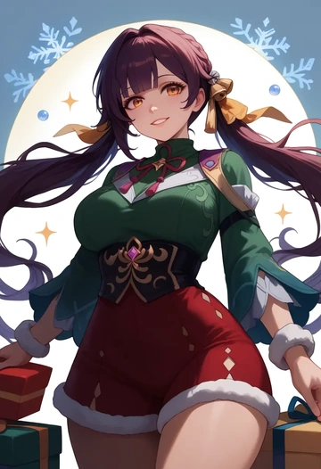 star rail,sushang,Christmas,red velvet shorts,turtleneck sweater  - AI generated anime art