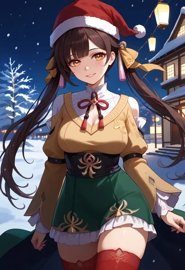 star rail,sushang,Christmas,sweater dress,stockings  - AI generated anime art