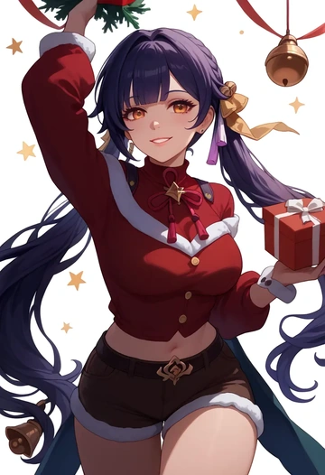 star rail,sushang,Christmas,red velvet shorts,turtleneck sweater  - AI generated anime art