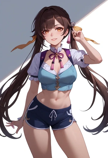 star rail,sushang,crop top, shorts  - AI generated anime art