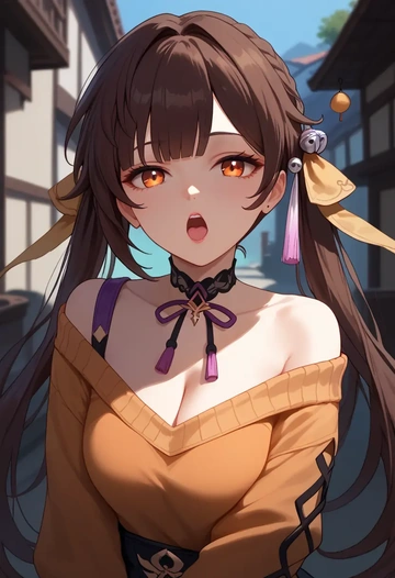 star rail,sushang,orange,sweater,choker  - AI generated anime art