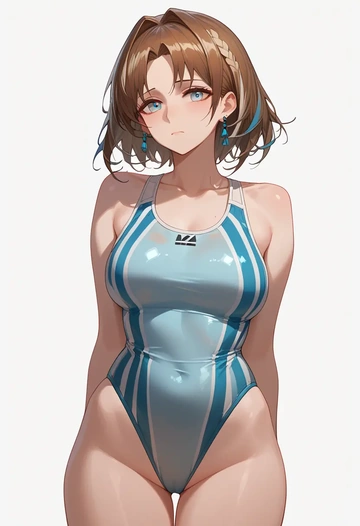 arknights,sussurro_(arknights),racerback swimsuit,striped trim,name tag patch  - AI generated anime art