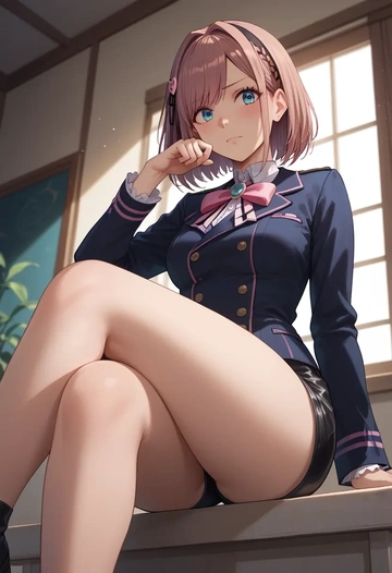 nijisanji,suzuhara_lulu,leather,shorts  - AI generated anime art