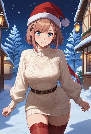 nijisanji,suzuhara_lulu,Christmas,sweater dress,stockings  - AI generated anime art