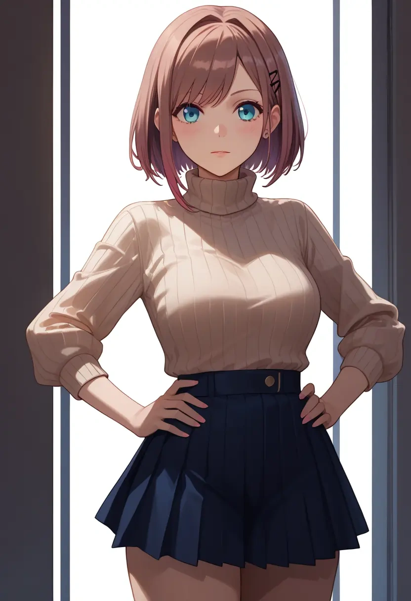 nijisanji,suzuhara_lulu,skirt,pleated,turtleneck sweater  - 