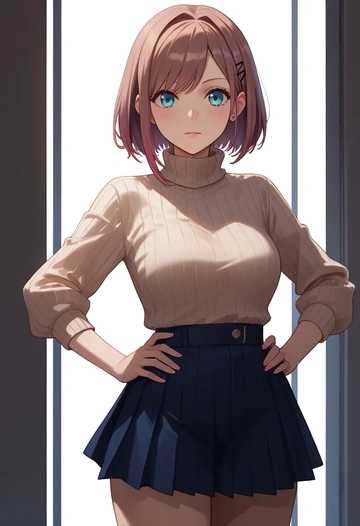 nijisanji,suzuhara_lulu,skirt,pleated,turtleneck sweater  - AI generated anime art