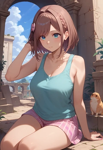 nijisanji,suzuhara_lulu,tank top,drawstring pants  - AI generated anime art