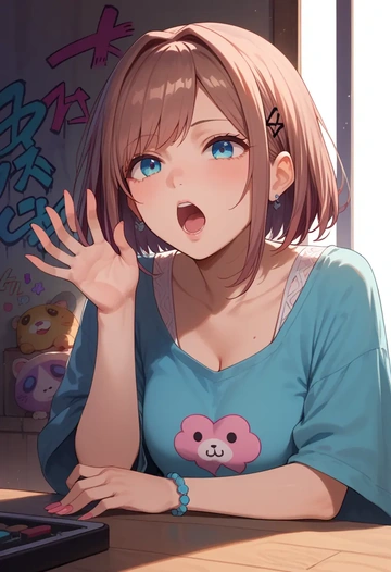 nijisanji,suzuhara_lulu,patchwork graffiti top,dolphin shorts  - AI generated anime art