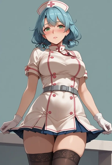 kantai_collection,suzukaze_(kancolle),nurse pantyhose,mini skirt, sexy  - AI generated anime art