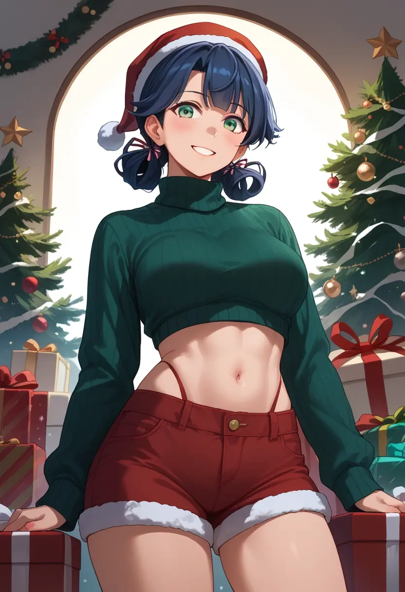 kantai_collection,suzukaze_(kancolle),Christmas,red velvet shorts,turtleneck sweater  - 