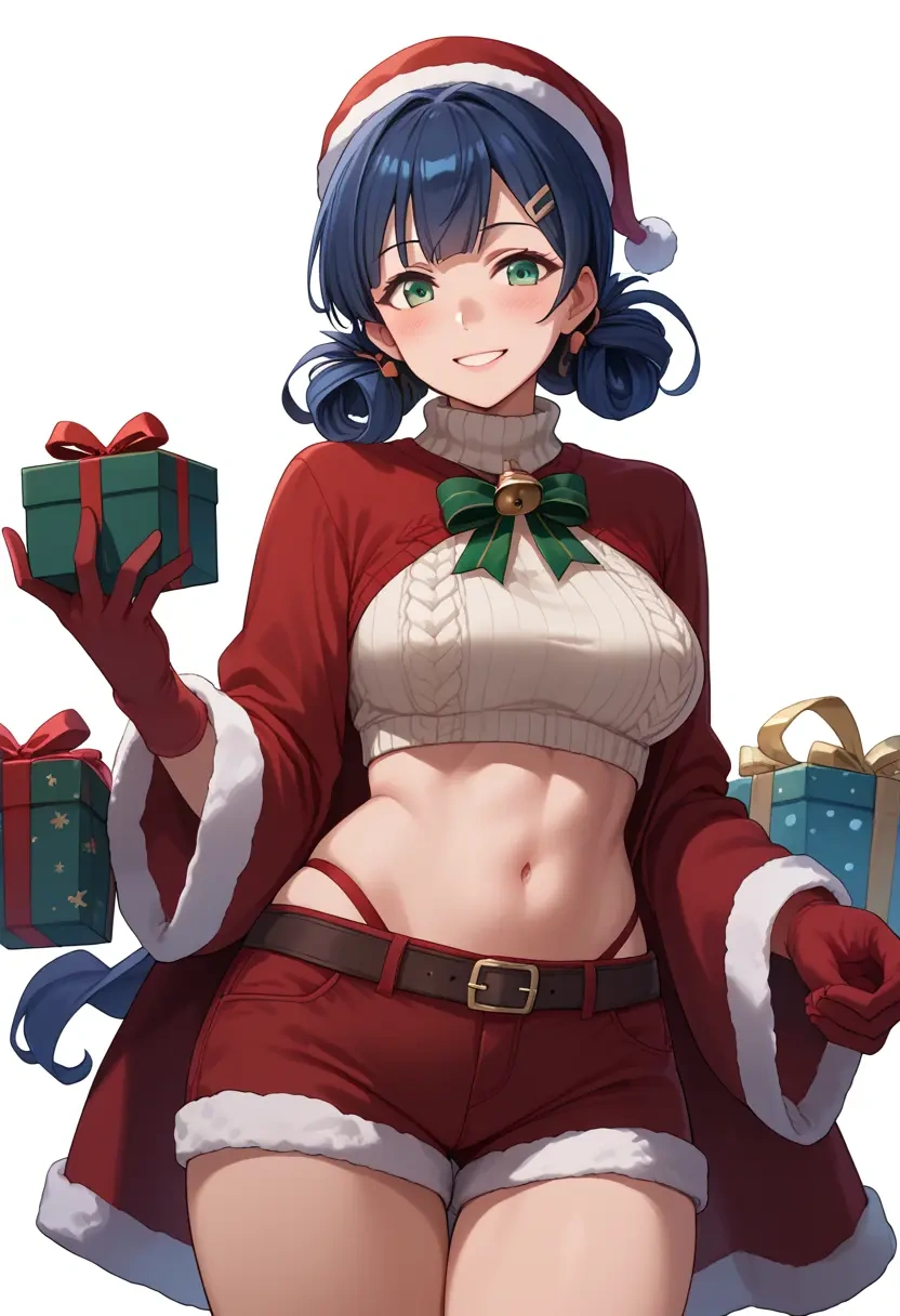 kantai_collection,suzukaze_(kancolle),Christmas,red velvet shorts,turtleneck sweater  - 