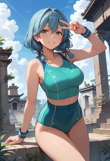 kantai_collection,suzukaze_(kancolle),tankini top,board shorts  - AI generated anime art