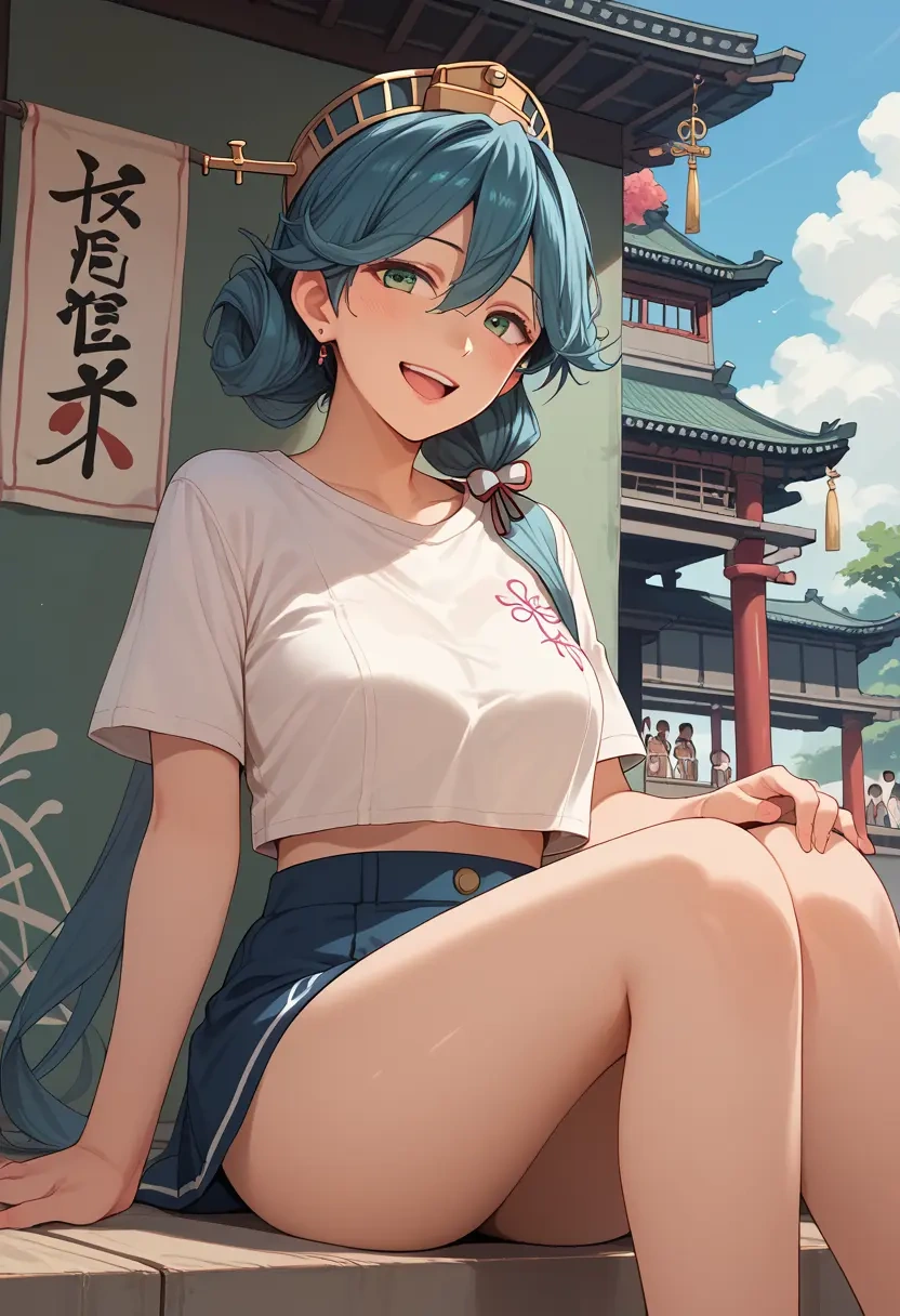 kantai_collection,suzukaze_(kancolle),crop graffiti tee,dolphin shorts  - 