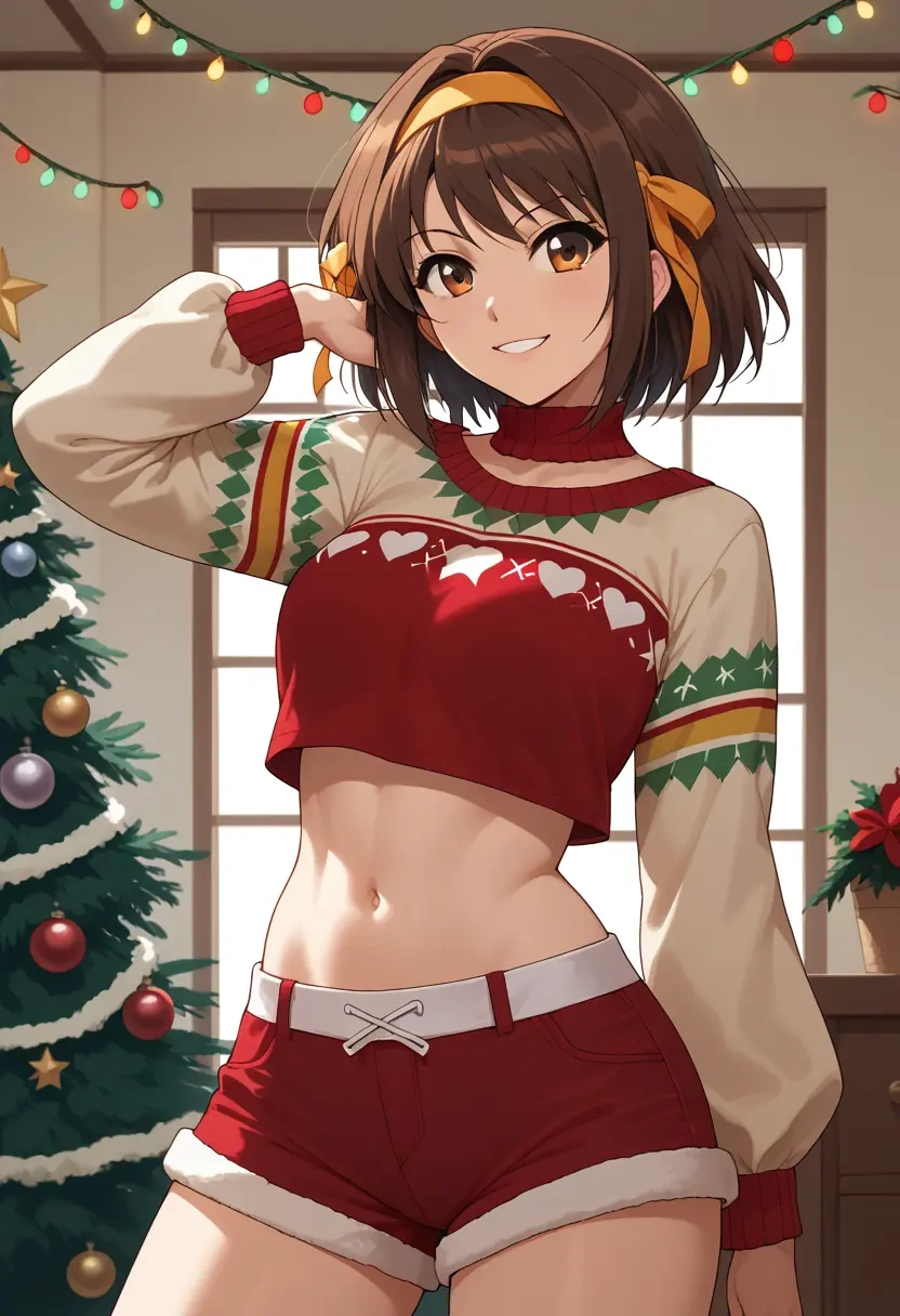 suzumiya_haruhi_no_yuuutsu,suzumiya_haruhi,Christmas,red velvet shorts  - 