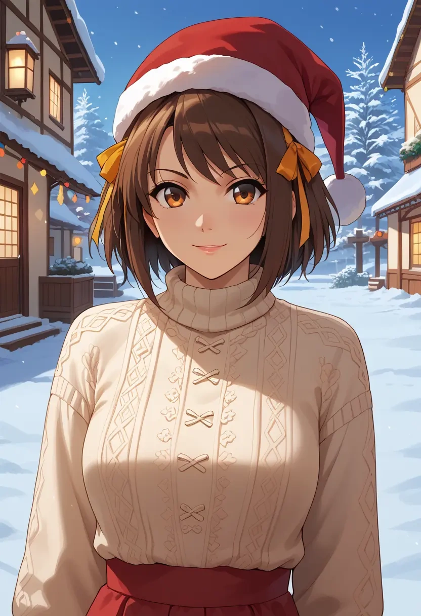 suzumiya_haruhi_no_yuuutsu,suzumiya_haruhi,Christmas,sweater dress,stockings  - 