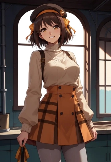 suzumiya_haruhi_no_yuuutsu,suzumiya_haruhi,winter,student uniform,pea coat  - AI generated anime art