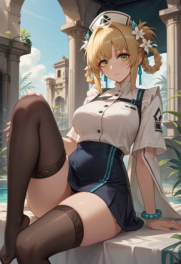 arknights,suzuran_(arknights),nurse pantyhose,mini skirt, sexy  - AI generated anime art