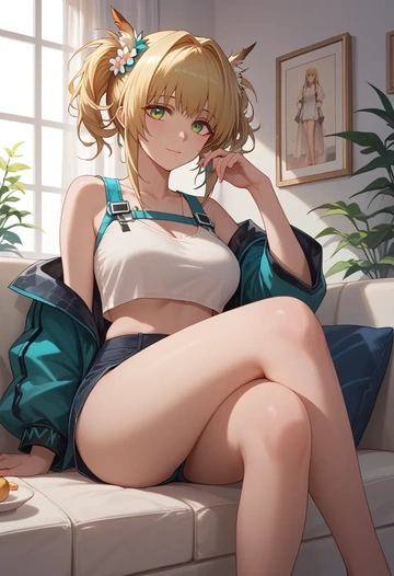 arknights,suzuran_(arknights),crop top  - AI generated anime art