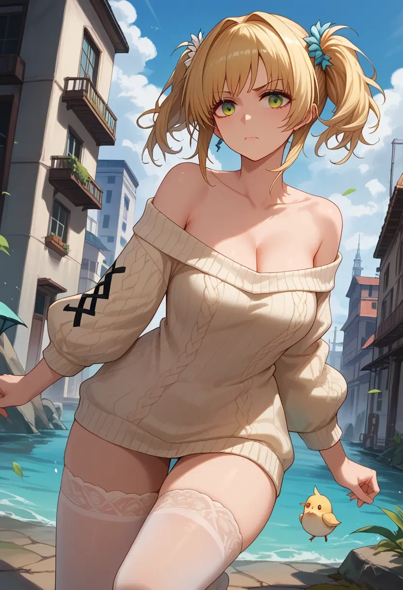 arknights,suzuran_(arknights),off-shoulder,sweater  - 