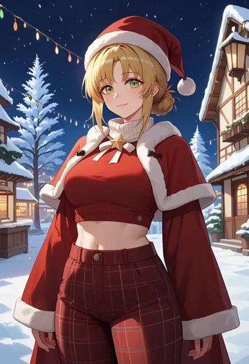 arknights,suzuran_(arknights),Christmas,plaid trousers  - AI generated anime art