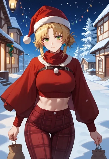 arknights,suzuran_(arknights),Christmas,plaid trousers  - AI generated anime art