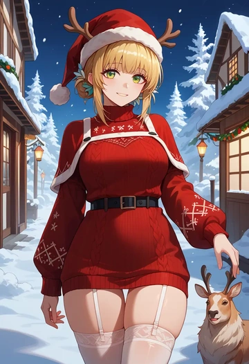 arknights,suzuran_(arknights),sweater,stockings,Thigh garters  - AI generated anime art