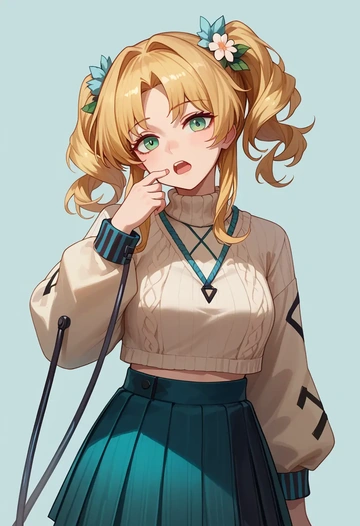 arknights,suzuran_(arknights),sweater,cropped,pleated midi skirt  - AI generated anime art