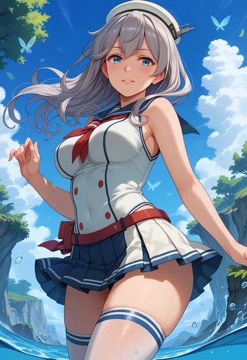 kantai_collection,suzutsuki_(kancolle),mini skirt, stockings  - AI generated anime art