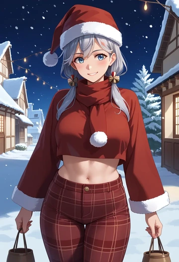 kantai_collection,suzutsuki_(kancolle),Christmas,plaid trousers  - AI generated anime art