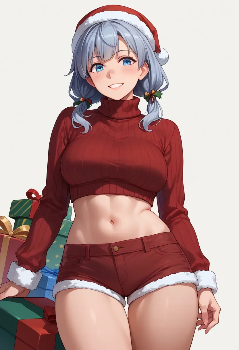 kantai_collection,suzutsuki_(kancolle),Christmas,red velvet shorts,turtleneck sweater  - 