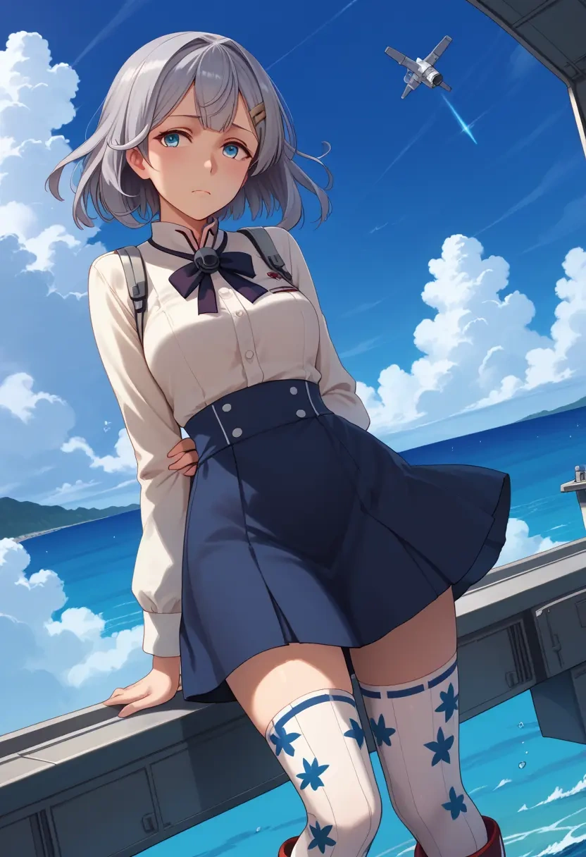 kantai_collection,suzutsuki_(kancolle),shirt dress,belted,stockings  - 