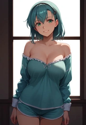 kantai_collection,suzuya_(kancolle),pajamas, low-waisted shorts  - AI generated anime art