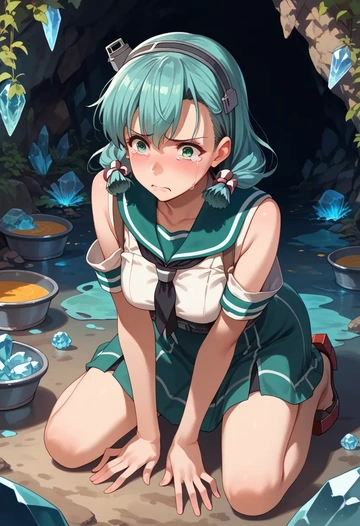 kantai_collection,suzuya_(kancolle),paint-splatter blouse,dolphin shorts  - AI generated anime art