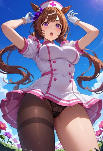 umamusume,symboli_rudolf_(umamusume),nurse pantyhose,mini skirt, sexy  - AI generated anime art