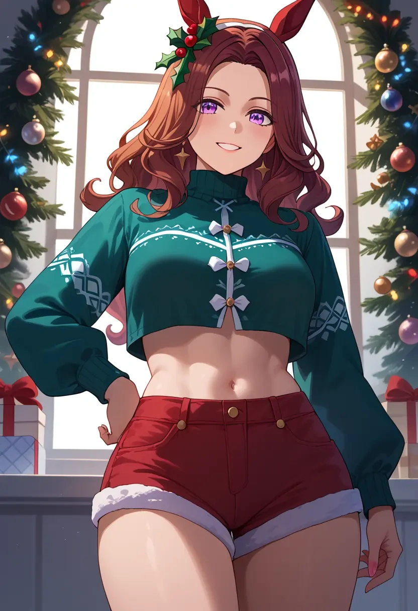 umamusume,symboli_rudolf_(umamusume),Christmas,red velvet shorts  - 