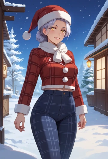 kantai_collection,ta-class_battleship,Christmas,plaid trousers  - AI generated anime art