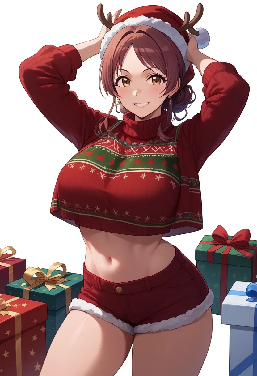 idolmaster,tachibana_arisu,Christmas,red velvet shorts,turtleneck sweater  - 