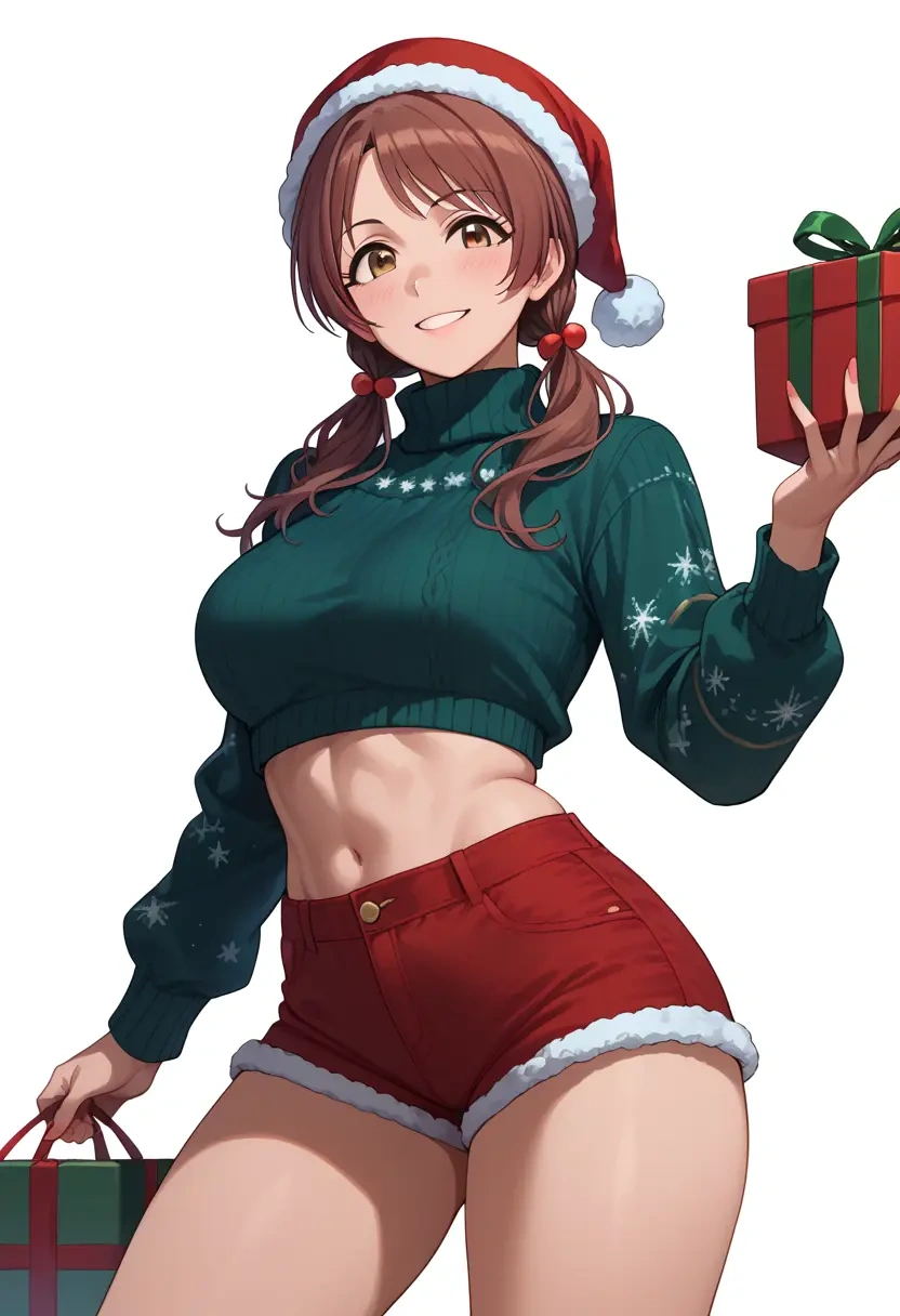 idolmaster,tachibana_arisu,Christmas,red velvet shorts,turtleneck sweater  - 