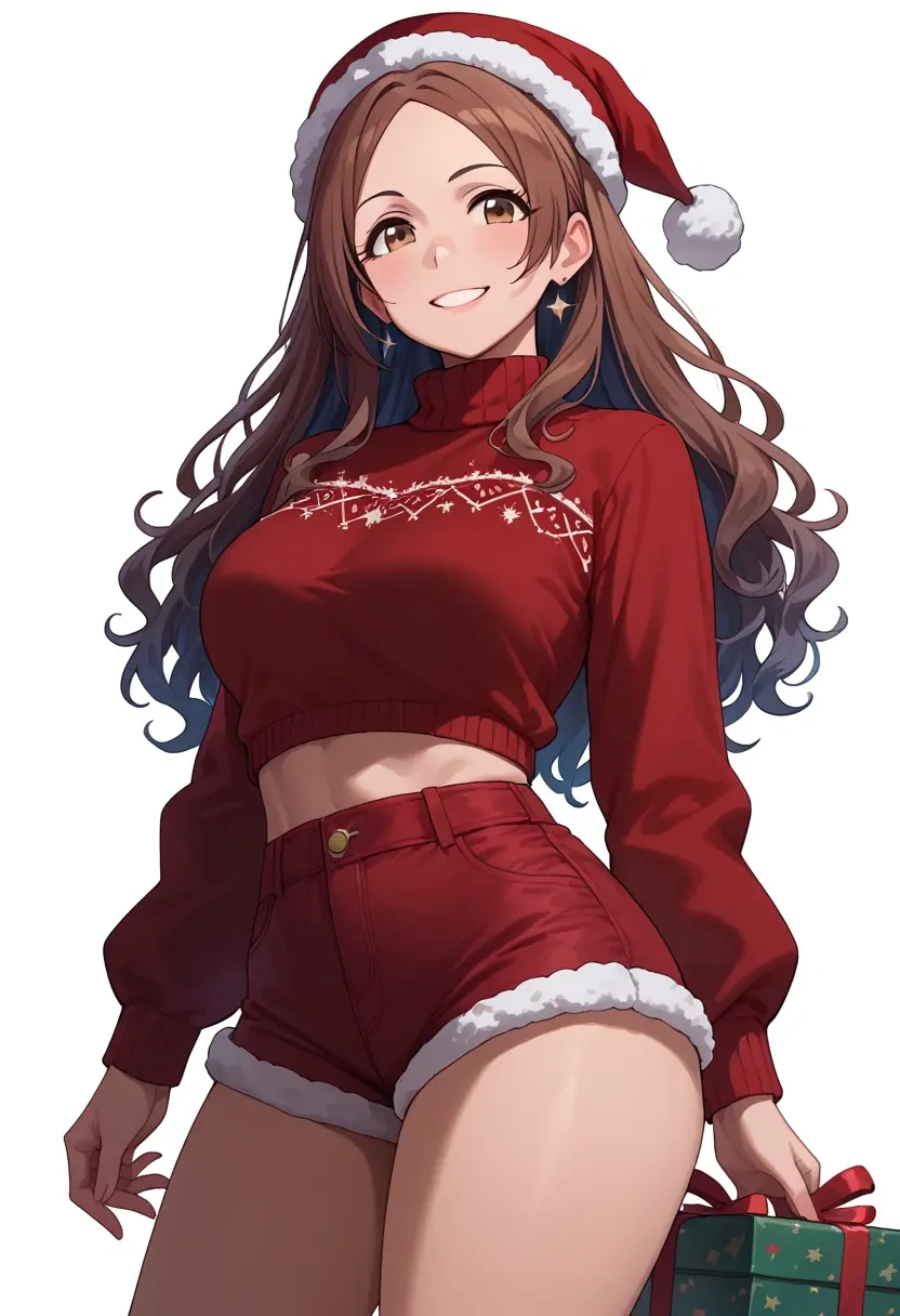 idolmaster,tachibana_arisu,Christmas,red velvet shorts,turtleneck sweater  - 