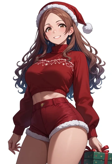 idolmaster,tachibana_arisu,Christmas,red velvet shorts,turtleneck sweater  - AI generated anime art