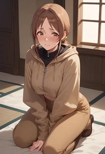 idolmaster,tachibana_arisu,crop hoodie,shorts  - AI generated anime art