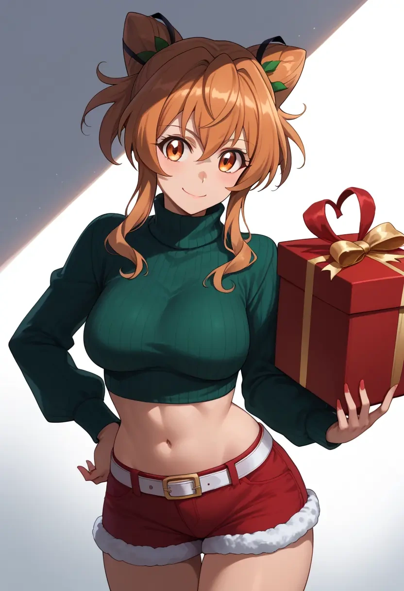 senki_zesshou_symphogear,tachibana_hibiki_(symphogear),Christmas,red velvet shorts,turtleneck sweater  - 