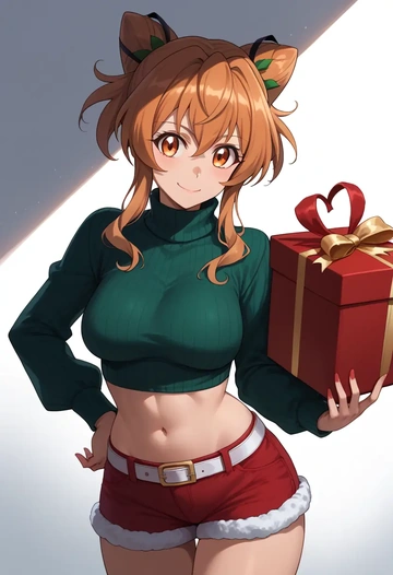 senki_zesshou_symphogear,tachibana_hibiki_(symphogear),Christmas,red velvet shorts,turtleneck sweater  - AI generated anime art