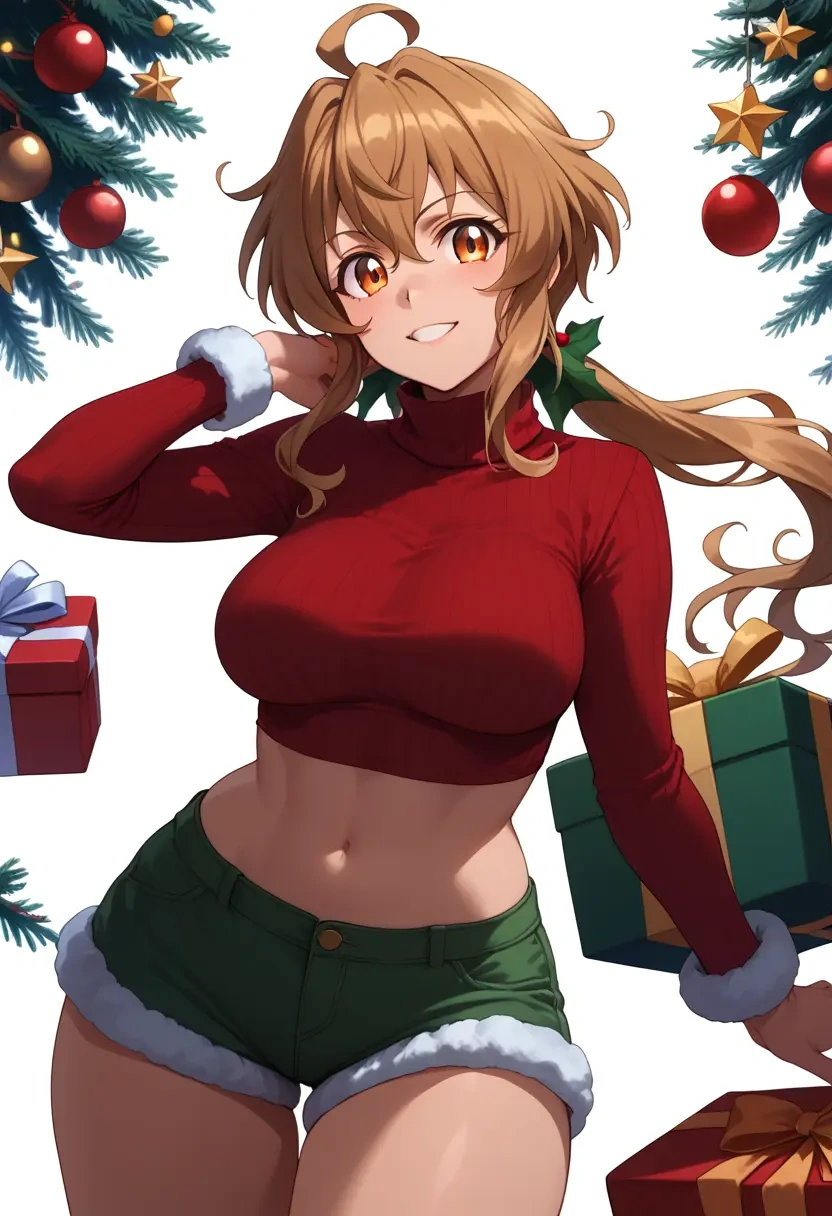 senki_zesshou_symphogear,tachibana_hibiki_(symphogear),Christmas,red velvet shorts,turtleneck sweater  - 