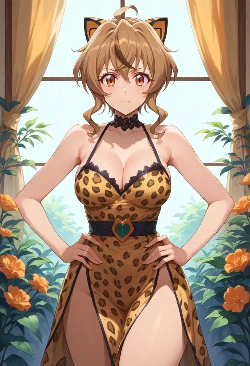 senki_zesshou_symphogear,tachibana_hibiki_(symphogear),leopard print,silk slip dress  - 