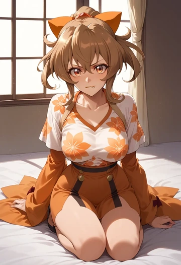 senki_zesshou_symphogear,tachibana_hibiki_(symphogear),handwritten script shirt,dolphin shorts  - AI generated anime art