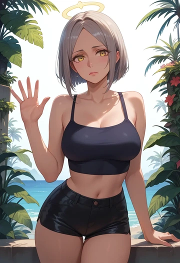 angel_beats,tachibana_kanade,leather,shorts,crop top  - AI generated anime art