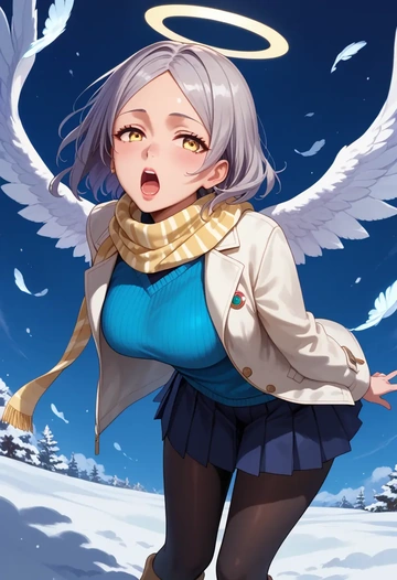 angel_beats,tachibana_kanade,winter,student uniform,puffer jacket  - AI generated anime art