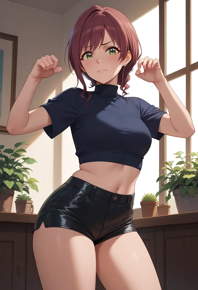 idolmaster,tada_riina,leather,shorts,crop top  - 